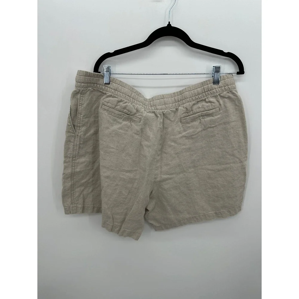 Garnet Hill Womens XL Oatmeal‎ Beige 100% Linen Drawstring Elastic Waist Shorts